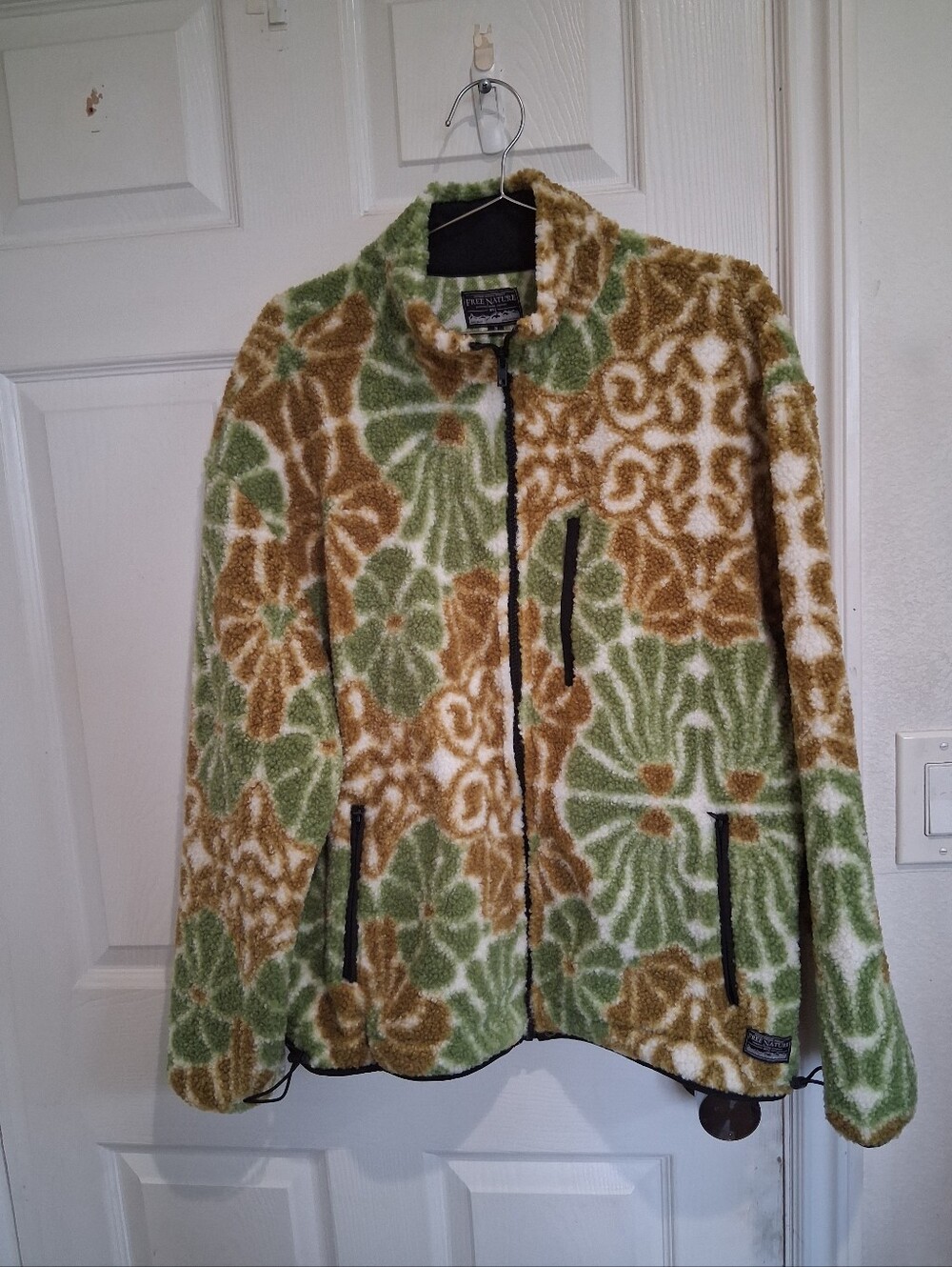 Free Nature  Green, Brown & Cream Floral Fleece Jacket Mens